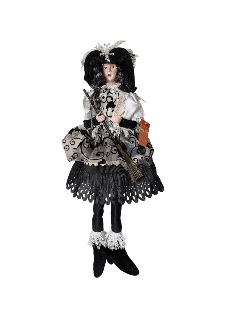 Spooky Village 23" Shelf Sitting Witch Figurine With Broom Halloween Decor